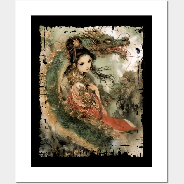 Asian Dragon with Vietnamese Girl Wall Art by Vlaa